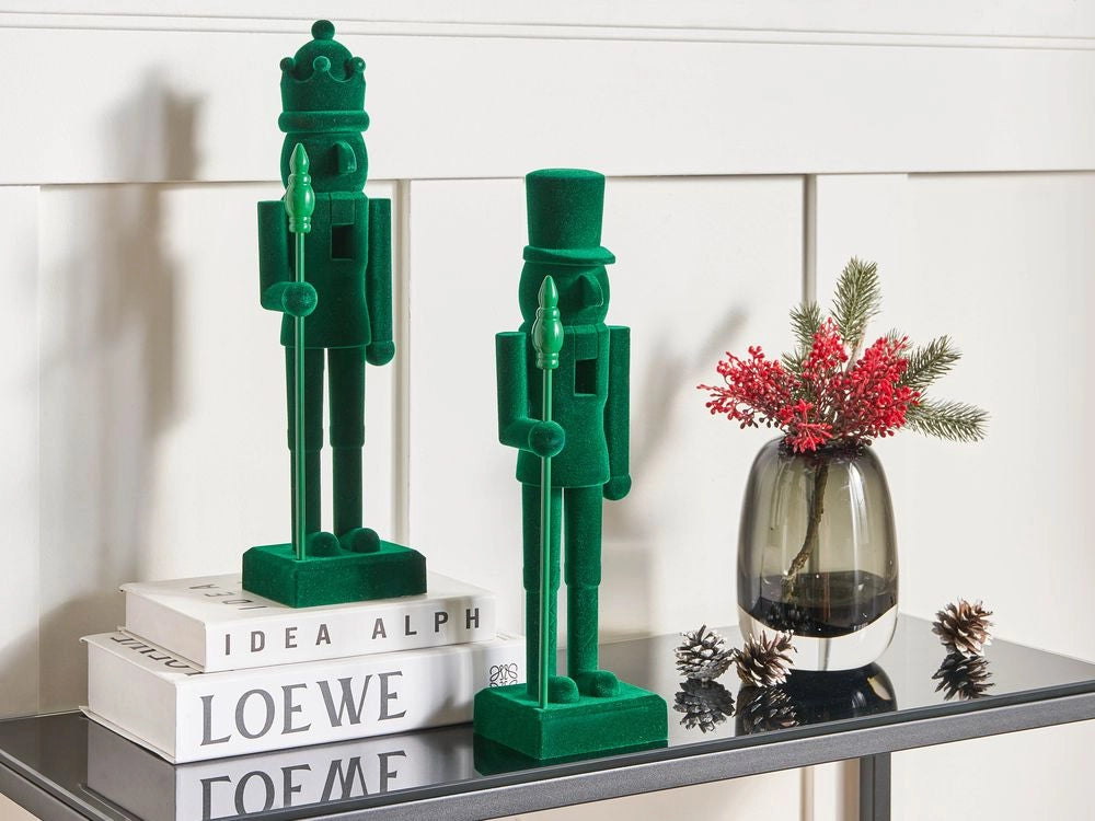 Set di 2 statuine Schiaccianoci in materiale sintetico decorazione natalizia verde