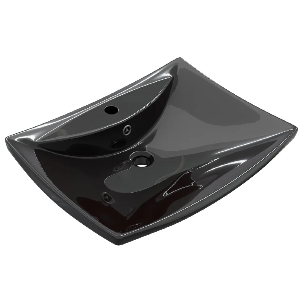 Lavabo Nero Ceramica Lusso Rettangolare Foro Trabocco Foro Rubinetto 140689