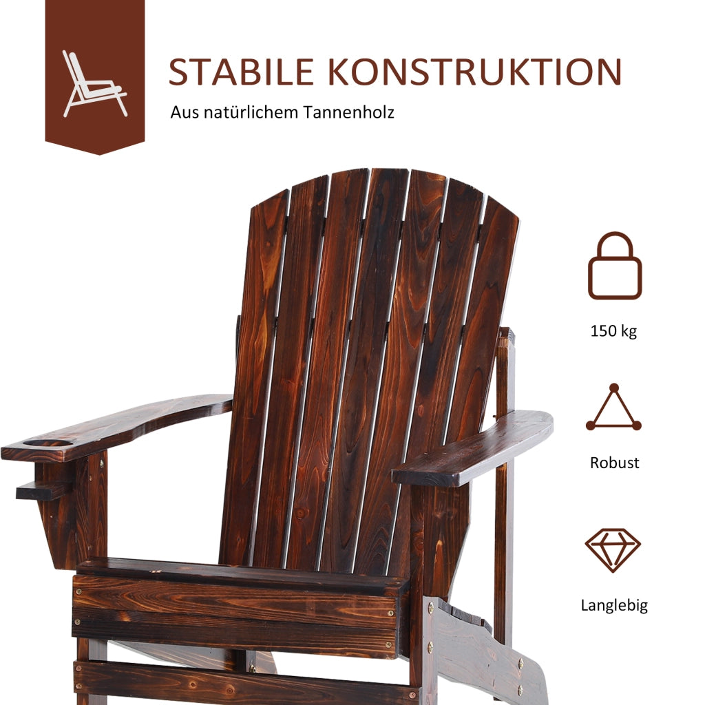 Poltrona Adirondack in legno carbonizzato con portabicchieri; 72 x 95 x 93 cm; poltrona da balcone resistente