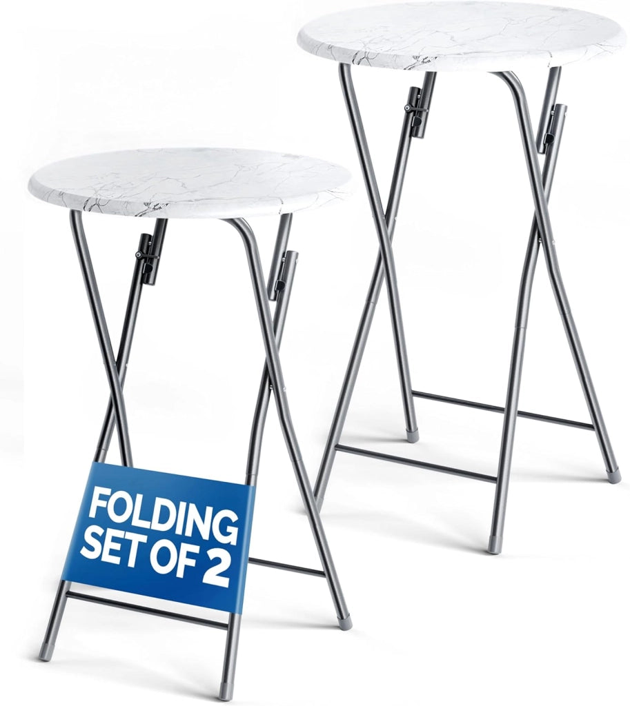 ® Set 2 Tavoli da Bar Pieghevoli 110cm Ø 60cm Tavolino Appoggio Tavolo da Cocktail Alto Rotondo Giardino Bianco