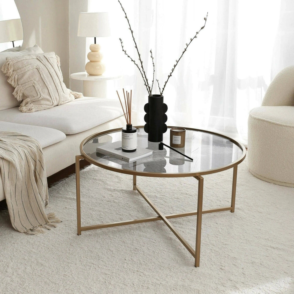Ecaterina, Tavolino da Salotto Effetto Fume, 83x83x40h cm oro