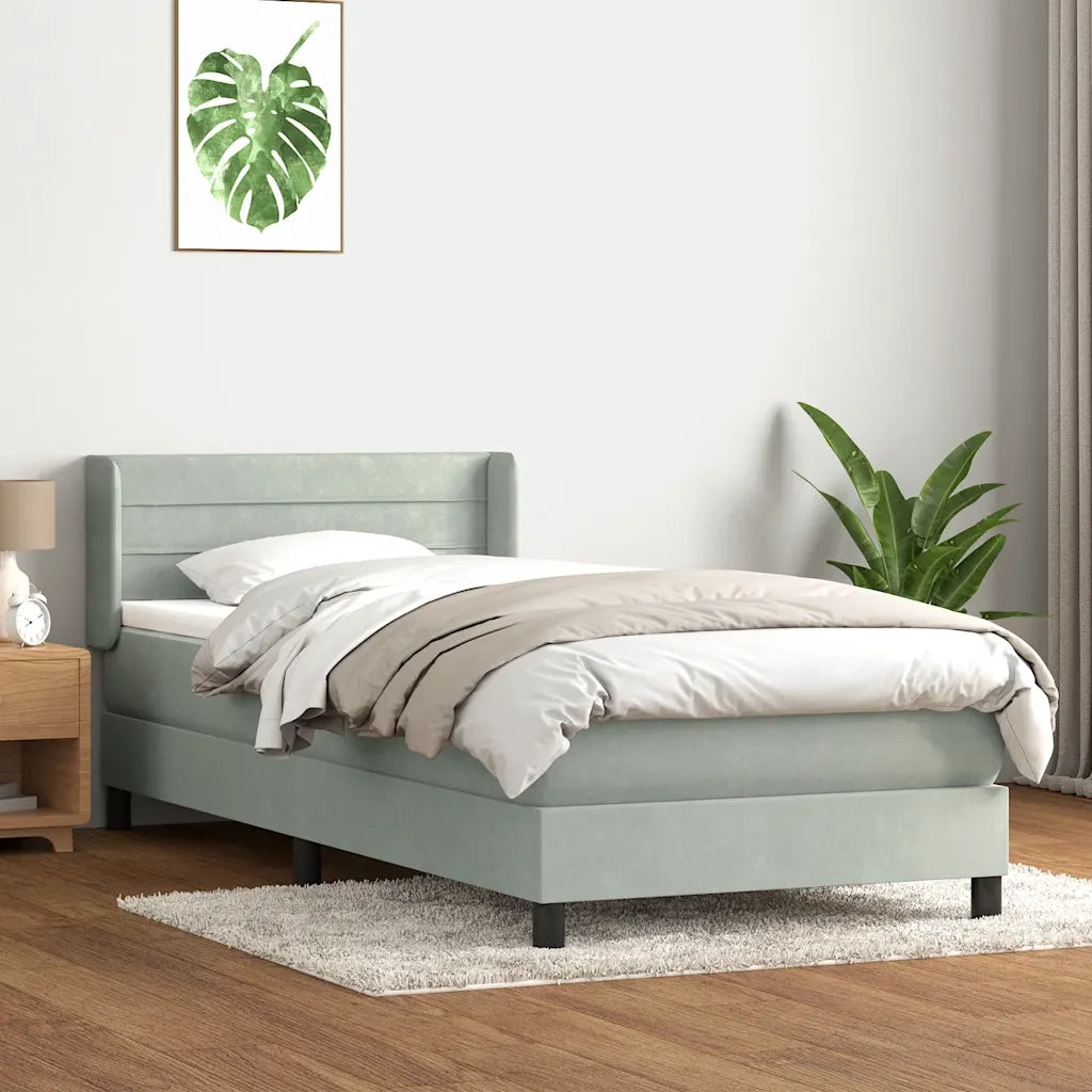 Giroletto a Molle con Materasso Grigio Chiaro 80x220 cm Velluto