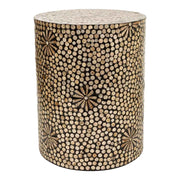 Sgabello rotondo in legno rifinito in capiz marrone 40x40x51h