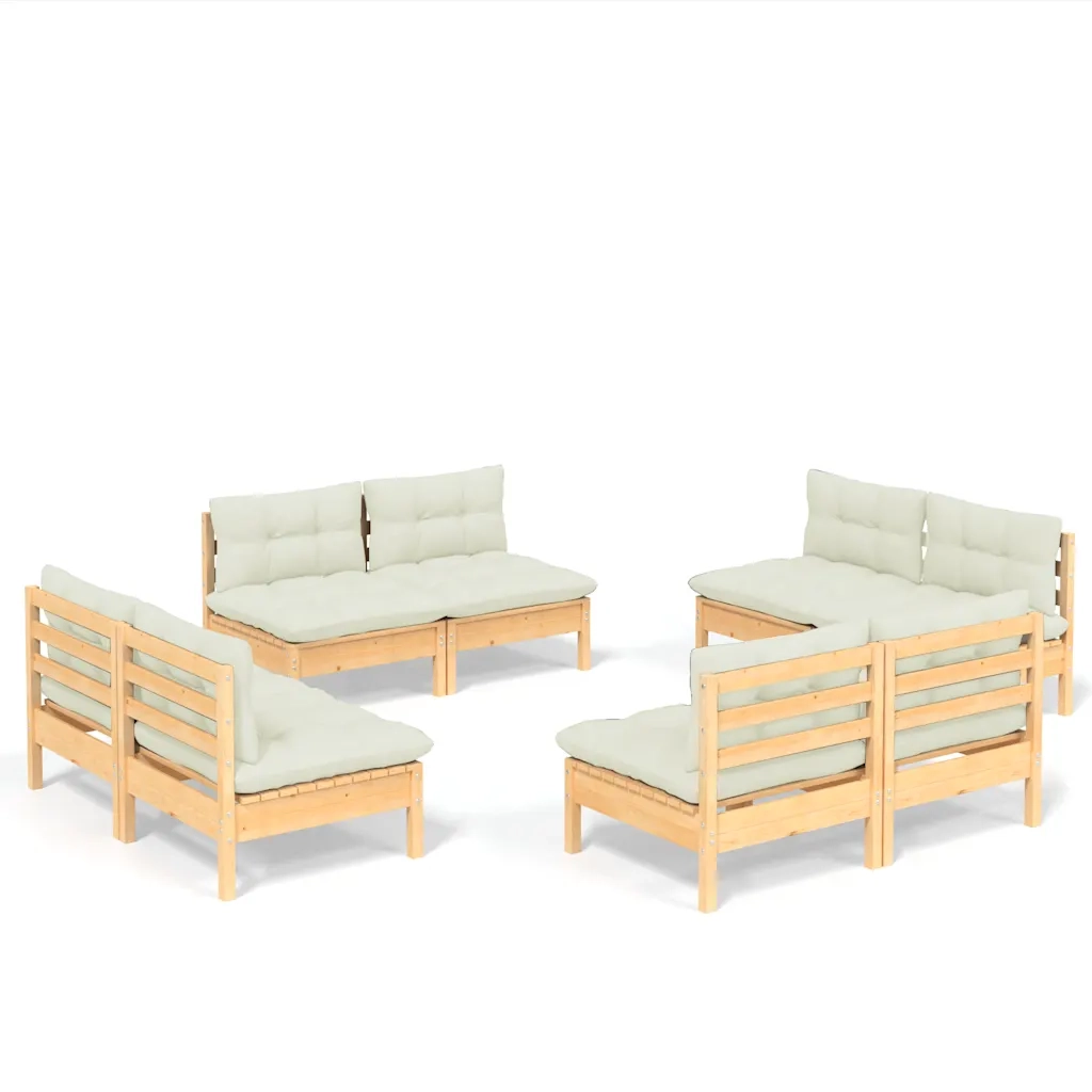 Set Divani da Giardino 8 pz con Cuscini Crema Massello di Pino cod mxl 41397