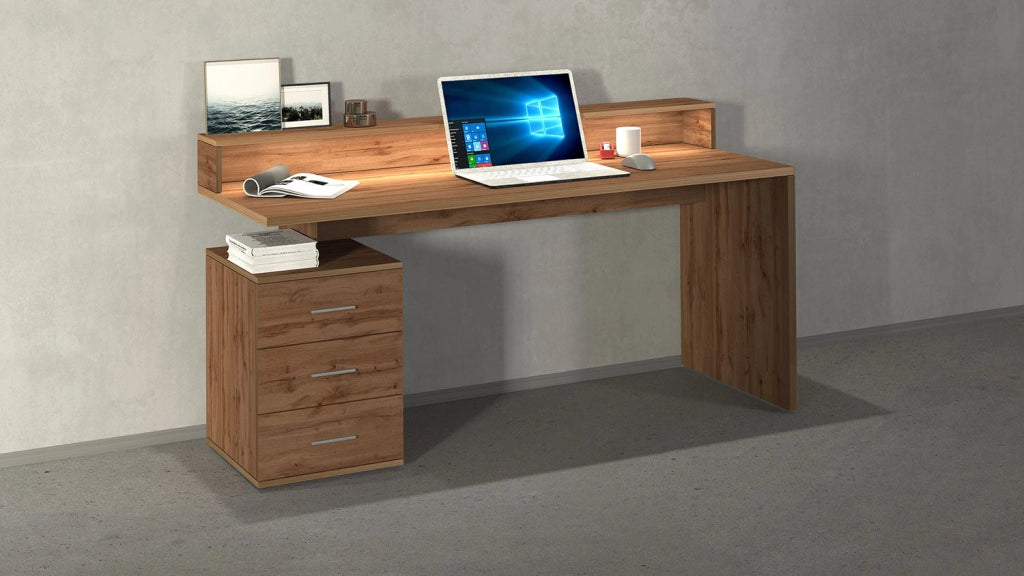 Scrivania 3 Cassetti e Ripiani a Giorno 160x60x90 cm New Selina Rovere Wotan