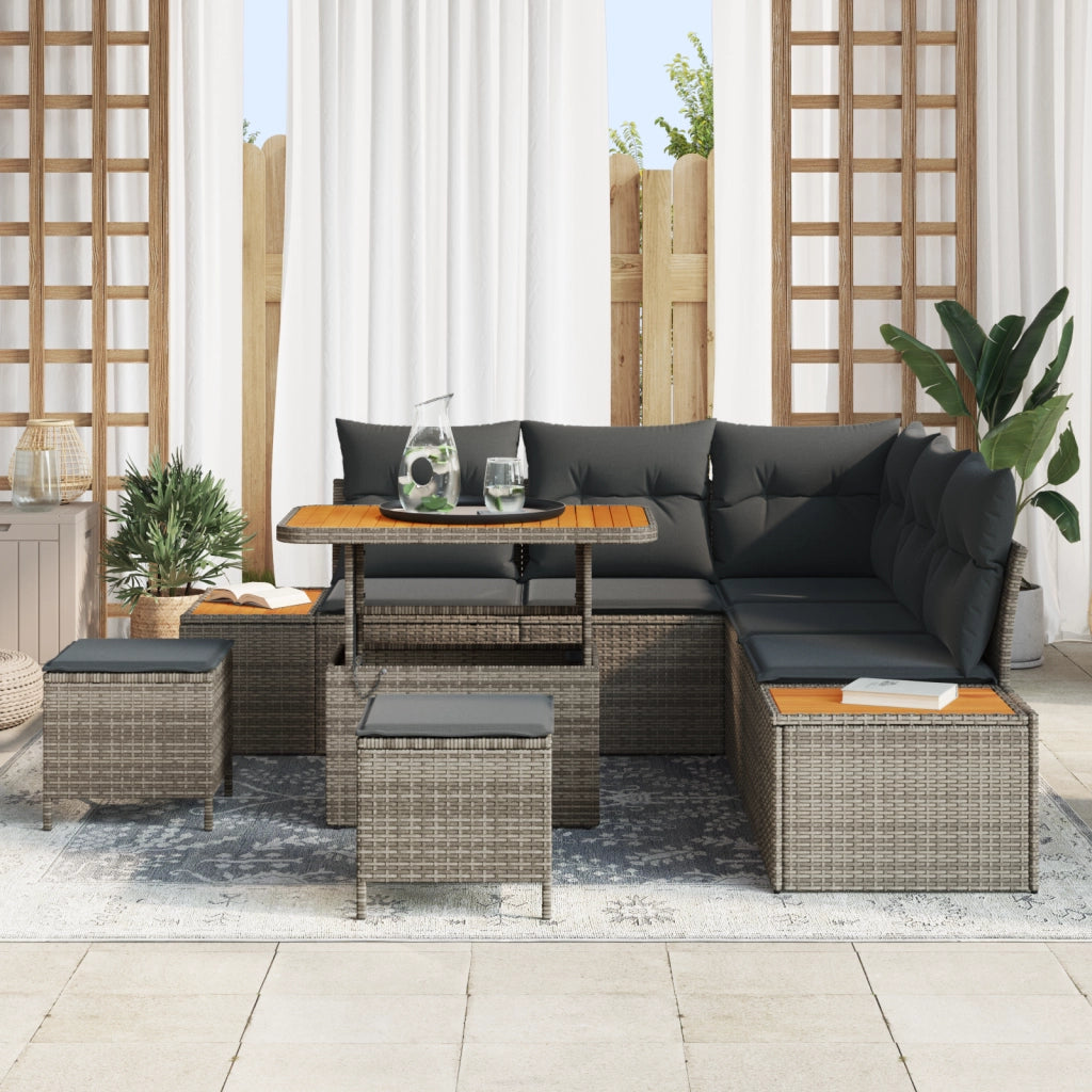 Set di SofÃ  da Giardino 8 Pezzi con Cuscini Grigio Polirattan Acacia