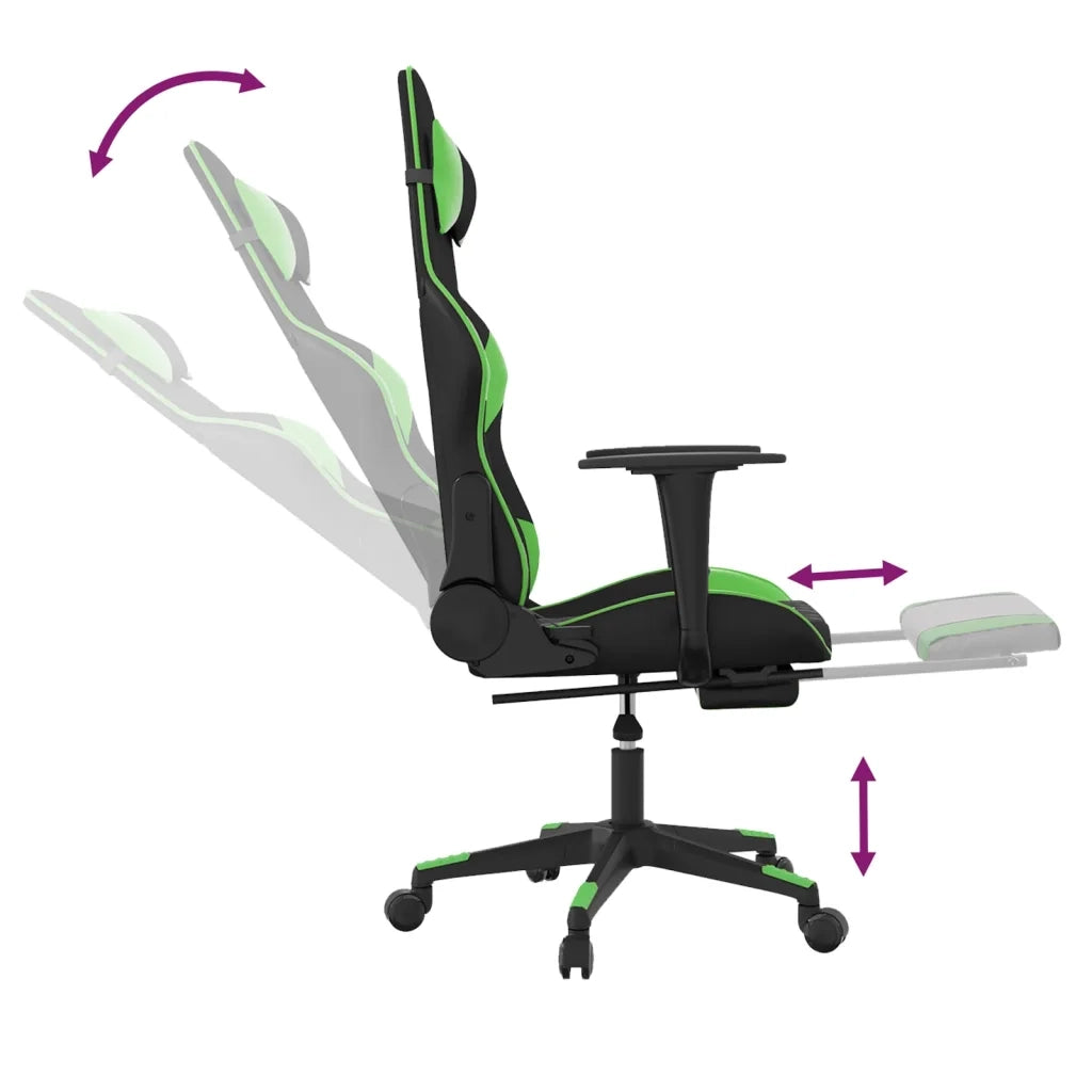 vidaXL Sedia da Gaming con Poggiapiedi Nero e Verde in Similpelle