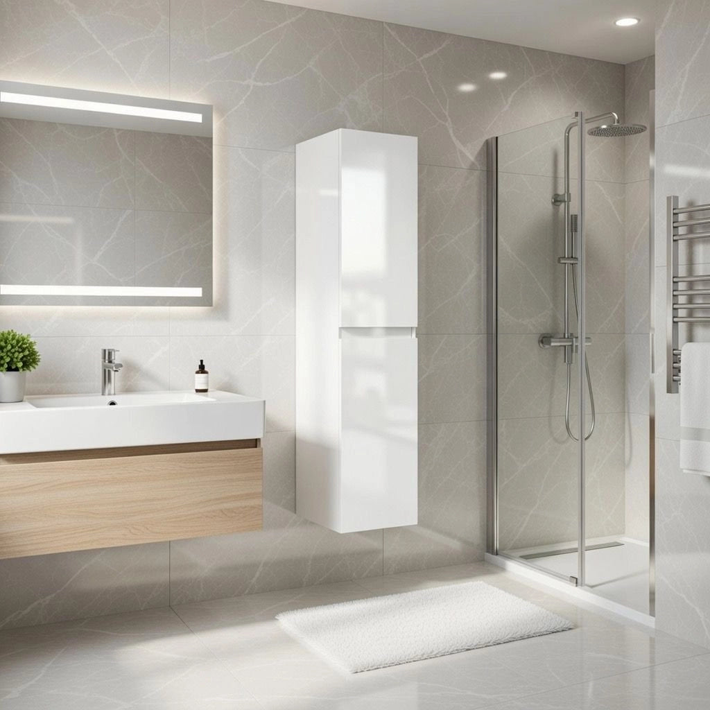 Colonna bagno sospesa mod. LOFT cm. 130  - Bianco Lucido