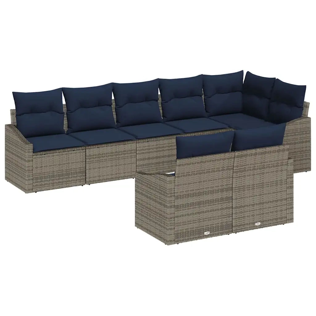 Set Divano da Giardino 8 pcs Grigio e Blu Navy polyrattan 3355444