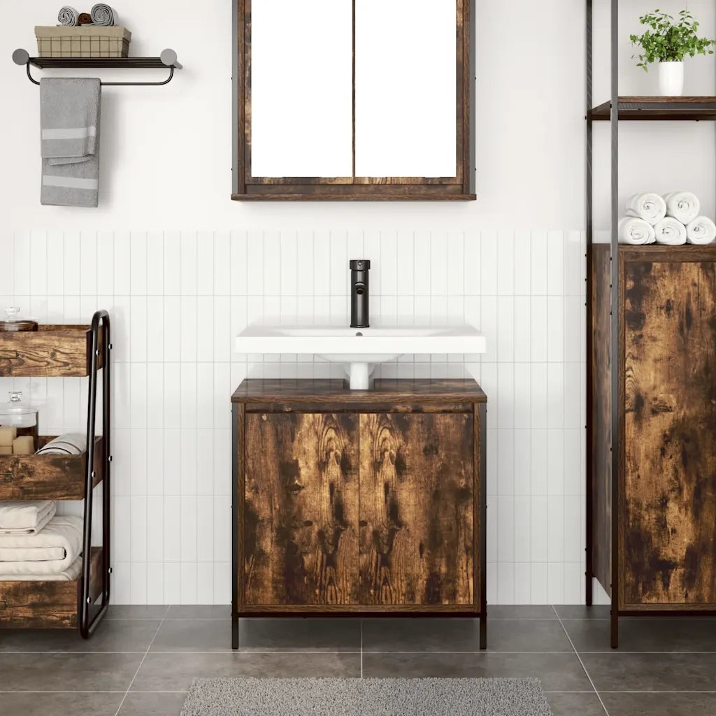 Mobile Lavabo da Bagno-Armadietto da bagno Rovere Fumo 60x34,5x60 cm