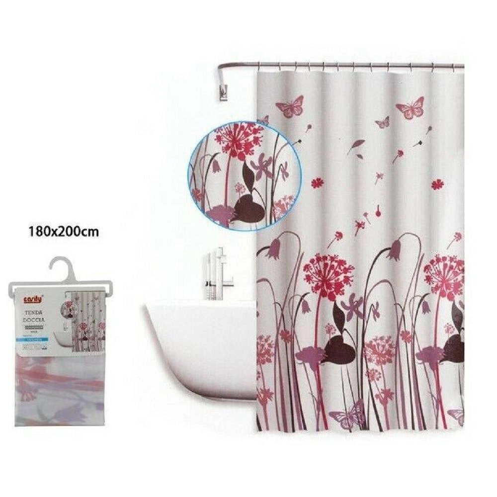 Trade Shop - Tenda Doccia Antimuffa Impermeabile 180x200cm Anelli Bagno Fiori Farfalle 59515 -
