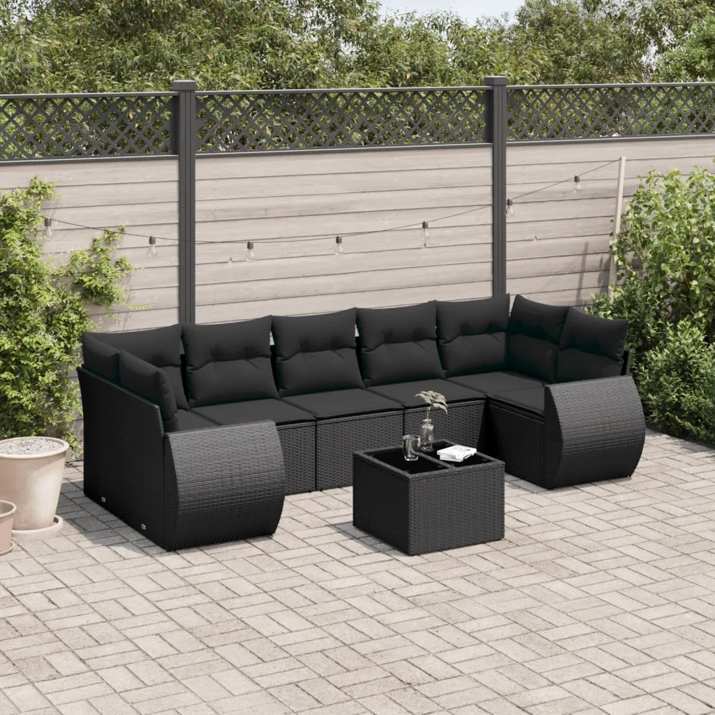 Set Divani da Giardino con Cuscini 8 pz Nero in Polyrattan 3253472