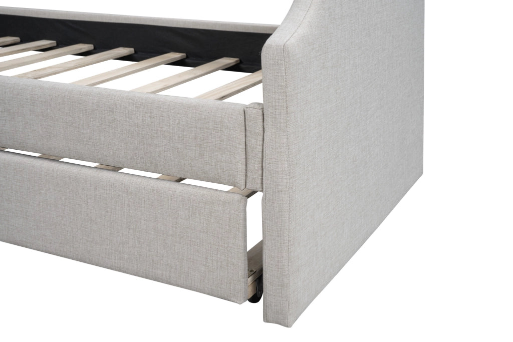 Letto daybed imbottito con letto estraibile, beige, 90 x 200 cm