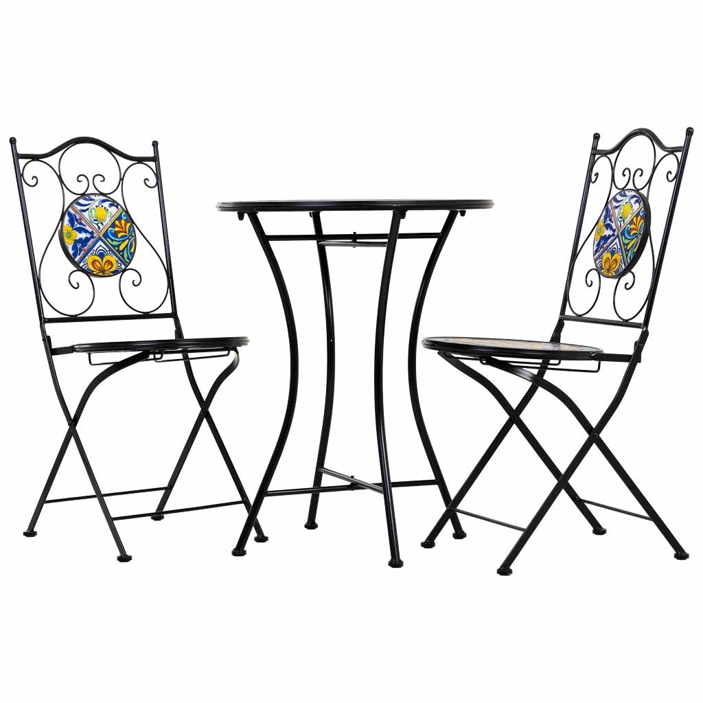 Tavolo + 2 sedie in ferro battuto, D60x75h-sedia(2): D38x46-90h Nero