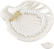 Sostegno per Orecchini e Collane in Ceramica con Forma di Conchiglia - 10,7x10x2,5cm - Bianco Pizzo