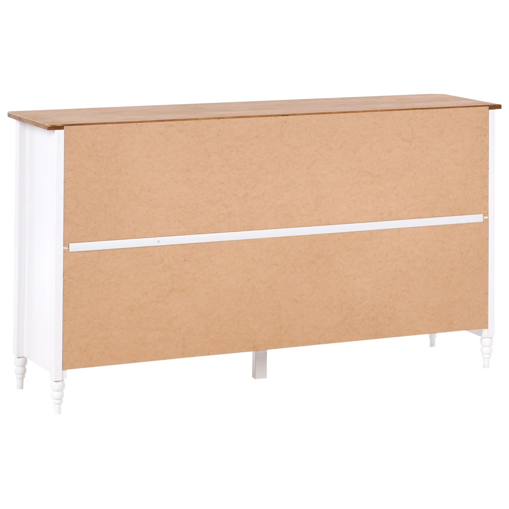 Credenza bianca a 2 ante e 4 cassetti, mobile contenitore in stile scandinavo con piano in legno