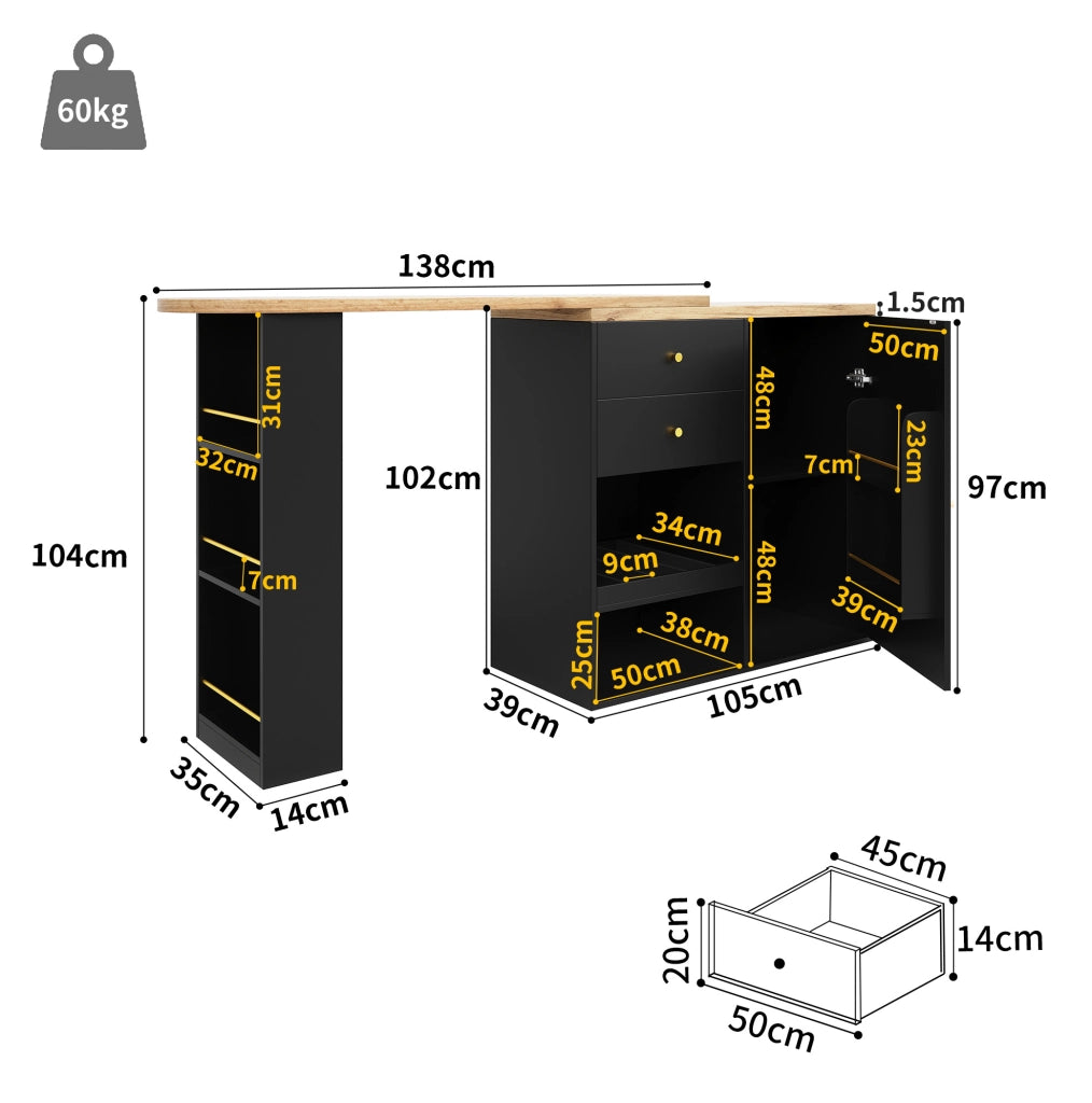 Mobile modulare girevole nero in MDF con 4 cassetti