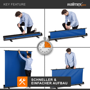 Fondale fotografico a rullo blu 165 x 220 cm, sfondo avvolgibile con supporto, sistema per studi fotografici, pannello ingualcibile per fotografia