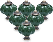 25 Pezzi di Maniglie in Ceramica - Pomponi Vintage in Verde Scuro con Viti per Cassetto e Lavello