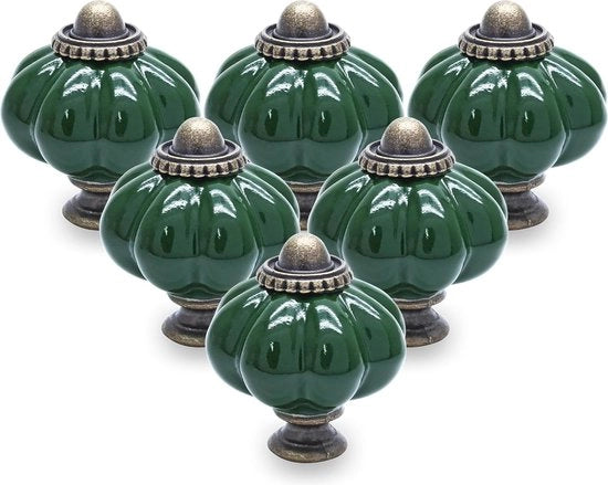 25 Pezzi di Maniglie in Ceramica - Pomponi Vintage in Verde Scuro con Viti per Cassetto e Lavello