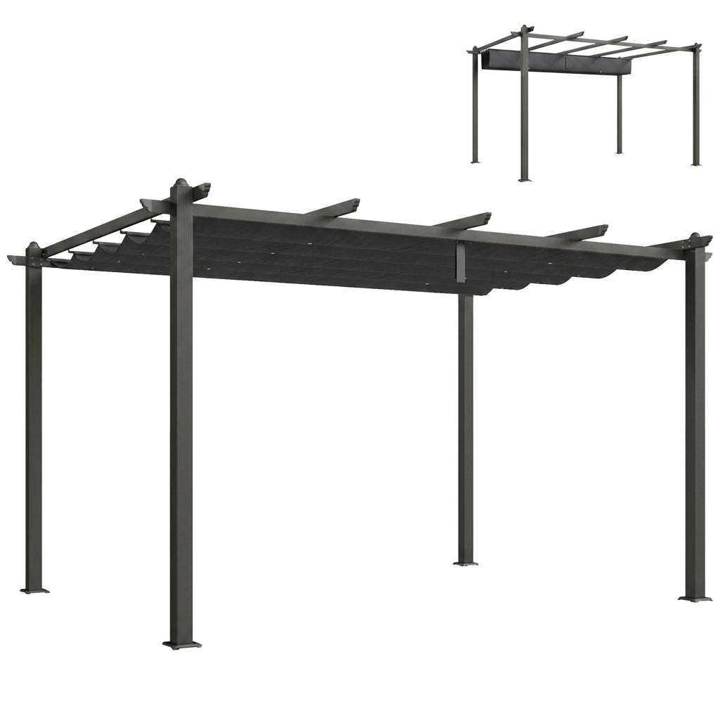 Pergola Gazebo 4x3 m con 8 Fori di Drenaggio, in Alluminio, Metallo e Poliestere, Grigio Scuro