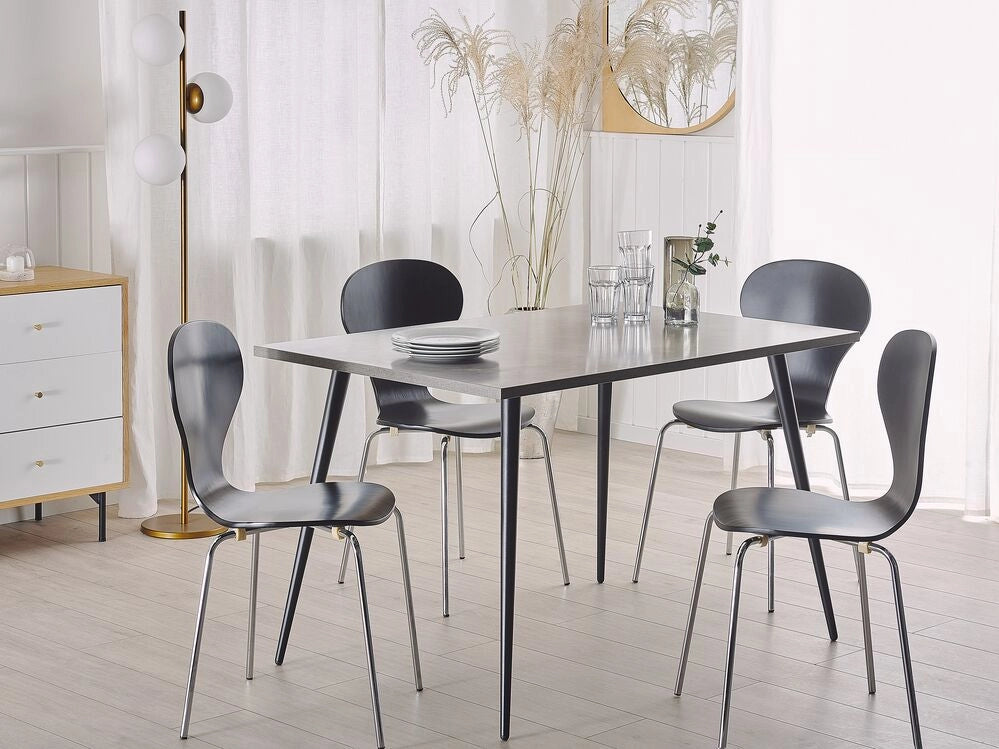 Tavolo da Pranzo Piano Effetto Cemento Gambe in Metallo Nero Rettangolare 120 x 80 cm per 4 Persone Stile Glamour Moderno