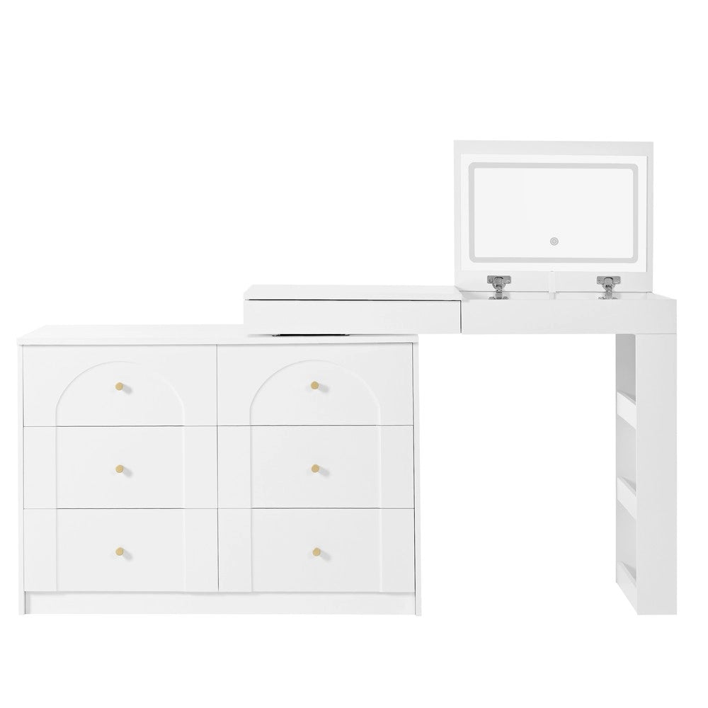 Scrivania Girevole con Specchio e LED ¨C Xylo ¨C Bianco, 105x40x80 cm