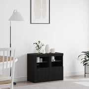 Side Cabinets con luci LED 2 pezzi rovere nero 41x37x67 cm