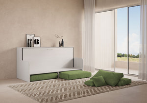 Letto Singolo A Scomparsa Kando Con Divano Con Materasso Bianco Frassino e Verde