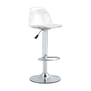 Set di 2 Sgabelli da Bar; Altezza Regolabile; Seduta Girevole; Schienale Trasparente; Poggiapiedi; Metallo e Plastica; Bianco e Argento