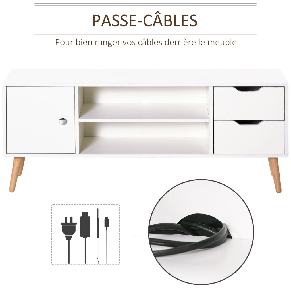 Mobile TV con credenza e cassetti ¨C zephmum ¨C Bianco legno di pino 120x30x40