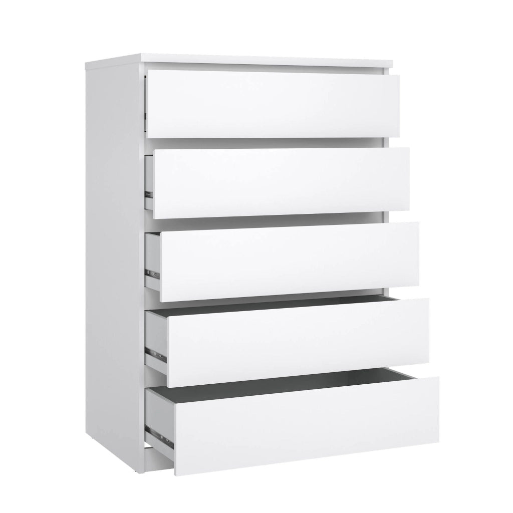Cassettiera a cinque Ansel, colore bianco lucido, Misure 77 x 113 x 50 cm