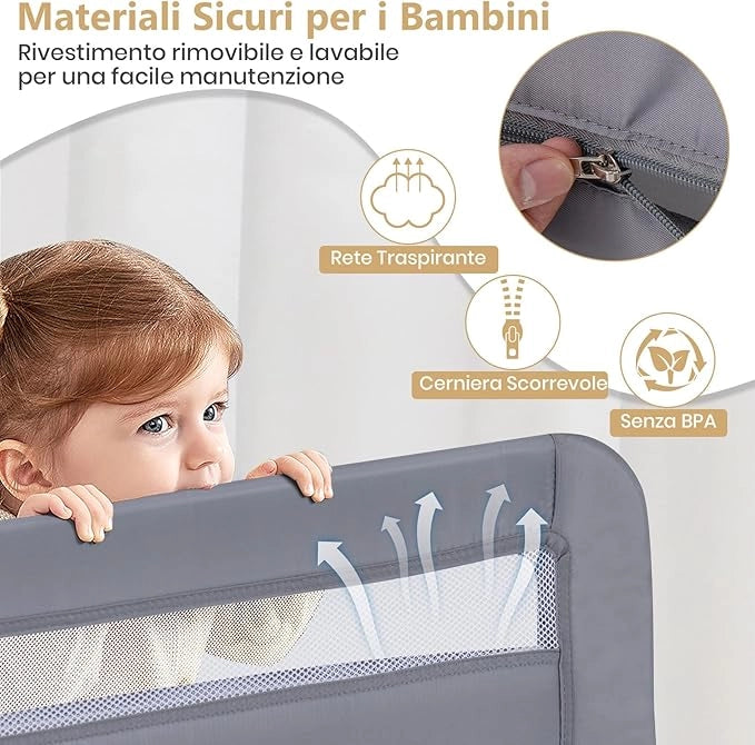 Sponda da Letto per Bambini 100/120 cm, Barriera Pieghevole per Letto, con Cintura di Sicurezza, Sponda di Sicurezza per Bambini, per Letti Singoli, Doppi, 100/120 x 41 x 42 cm (100 cm,Grigio)