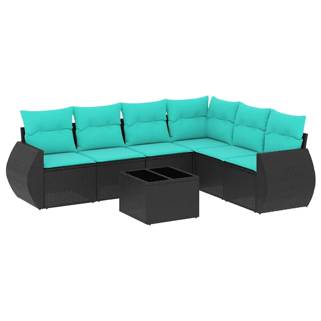 Set Divani da Giardino 7 pz con Cuscini Nero in Polyrattan 3221416