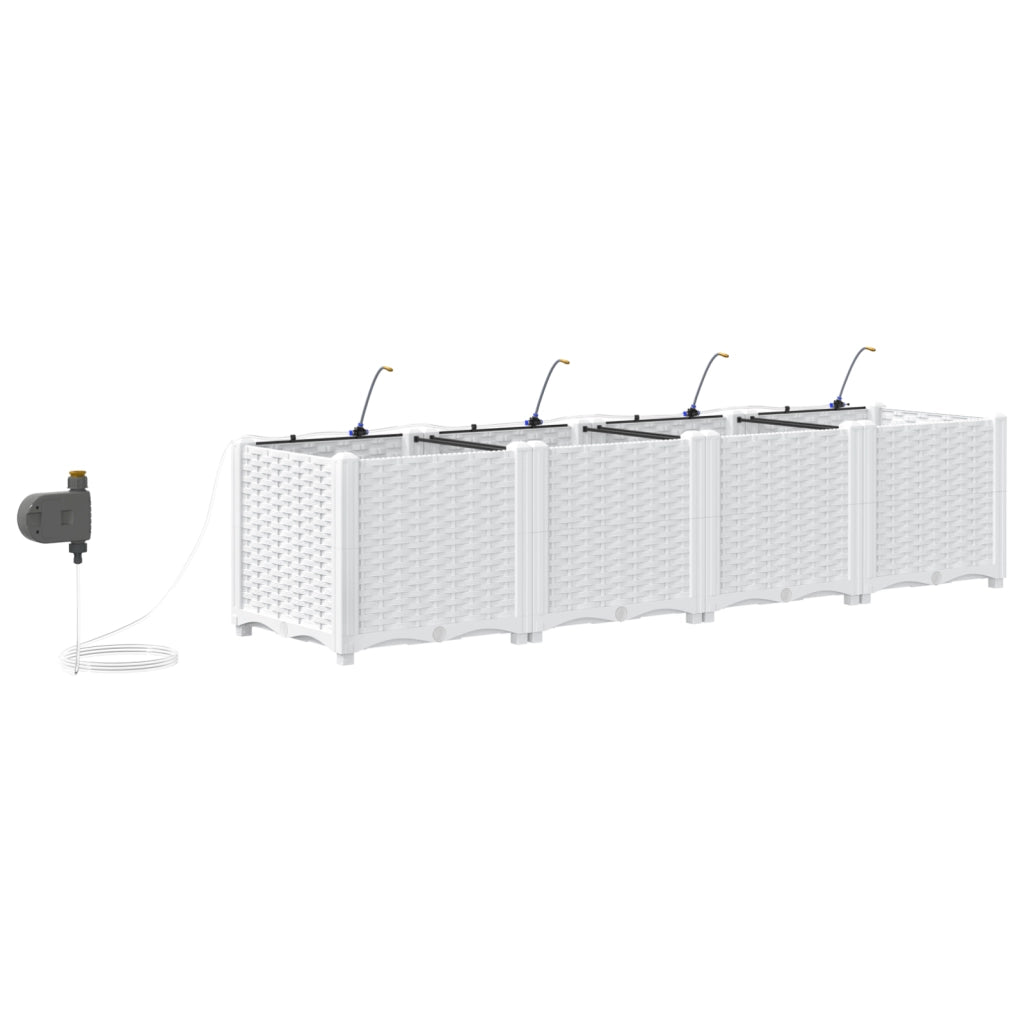 Vasi da Giardino con Sistema di Irrigazione 4 pz Bianco