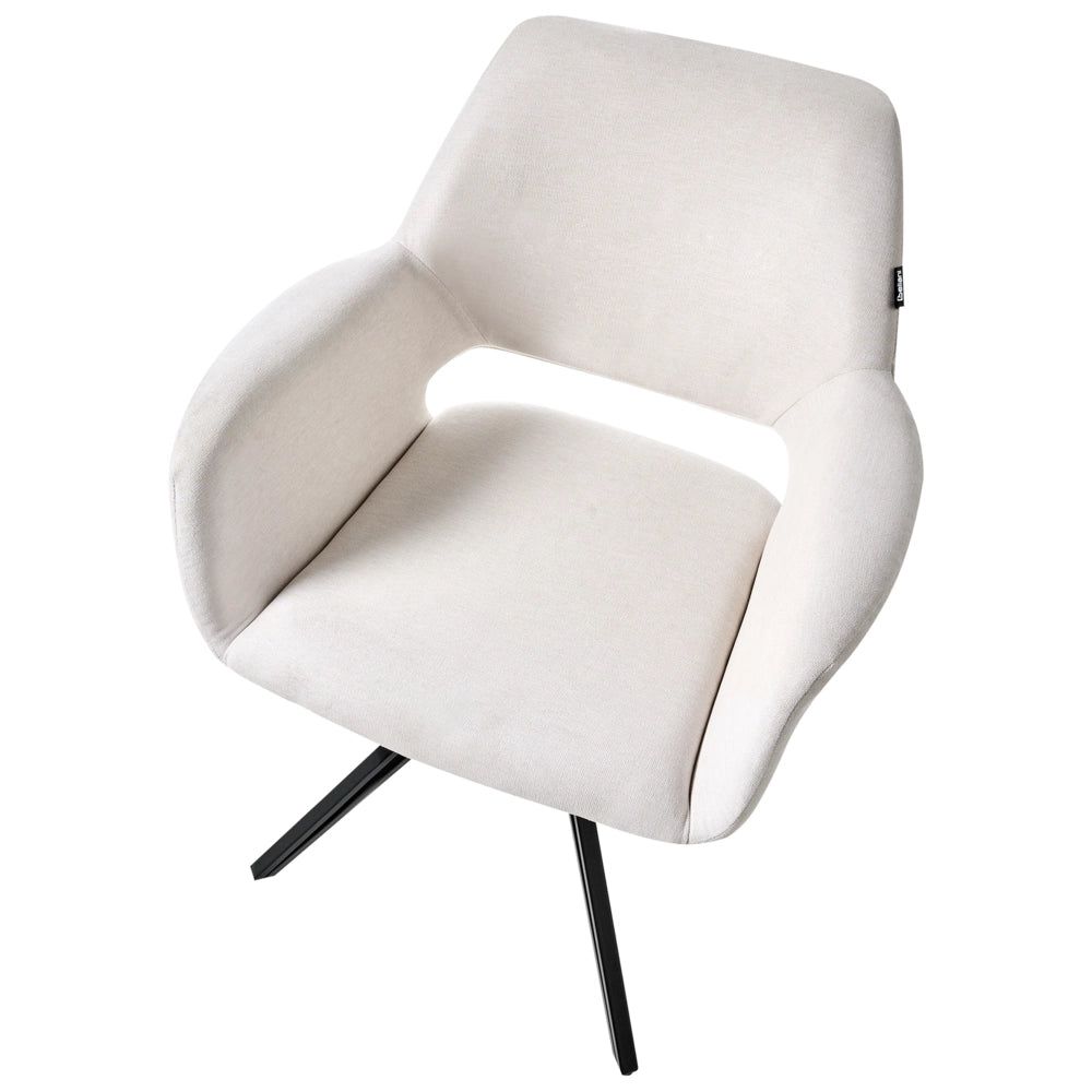 Set di 2 sedie da pranzo imbottite in poliestere Bianco sporco con gambe nere in ferro Arredamento per sala da pranzo in stile moderno