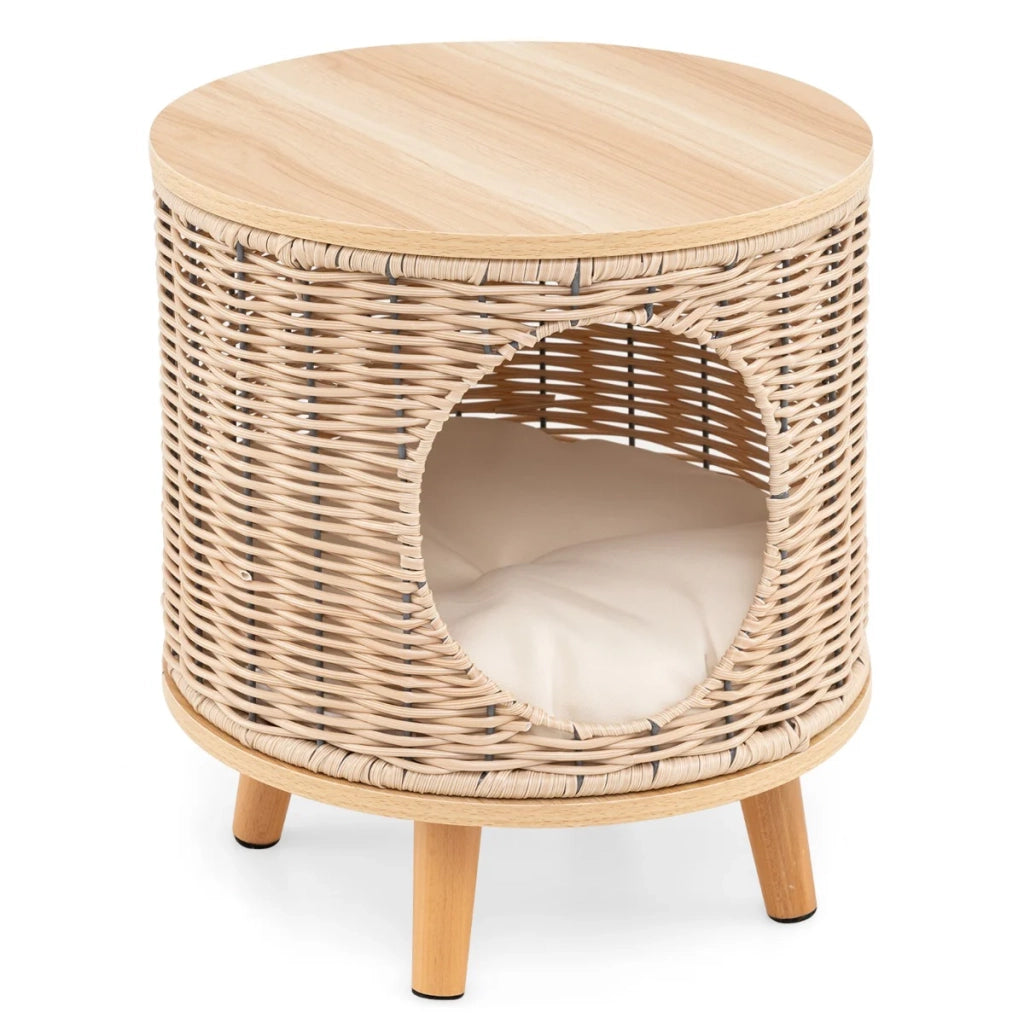Cuccia per gatti recinto multiuso 36 x 41 cm dal design contemporaneo cuscino rimovibile rattan beige 20_0012652