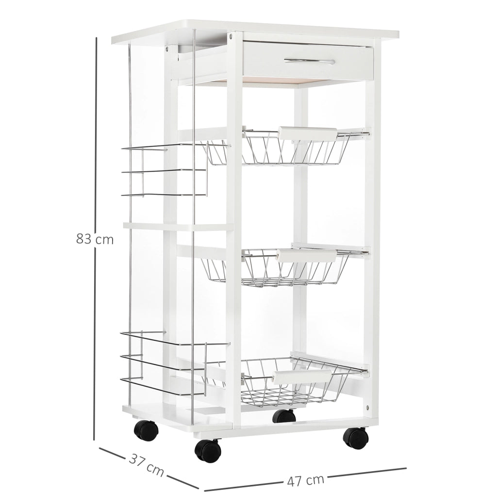Carrello da Cucina ¨C ZephMum ¨C Legno Pino, Bianco, 4 Ruote