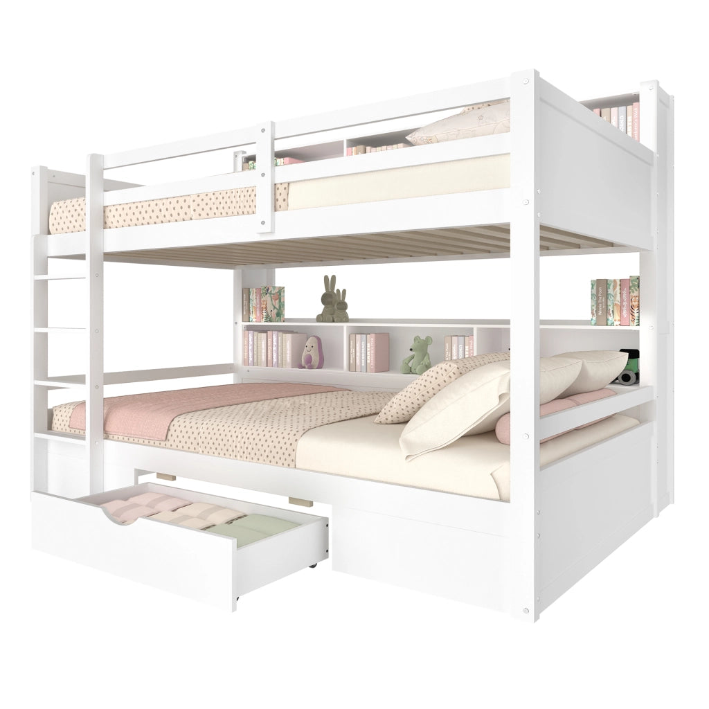 LETTO A CASTELLO 90x200 cm Legno di pino bianco con cassetto e vani portaoggetti