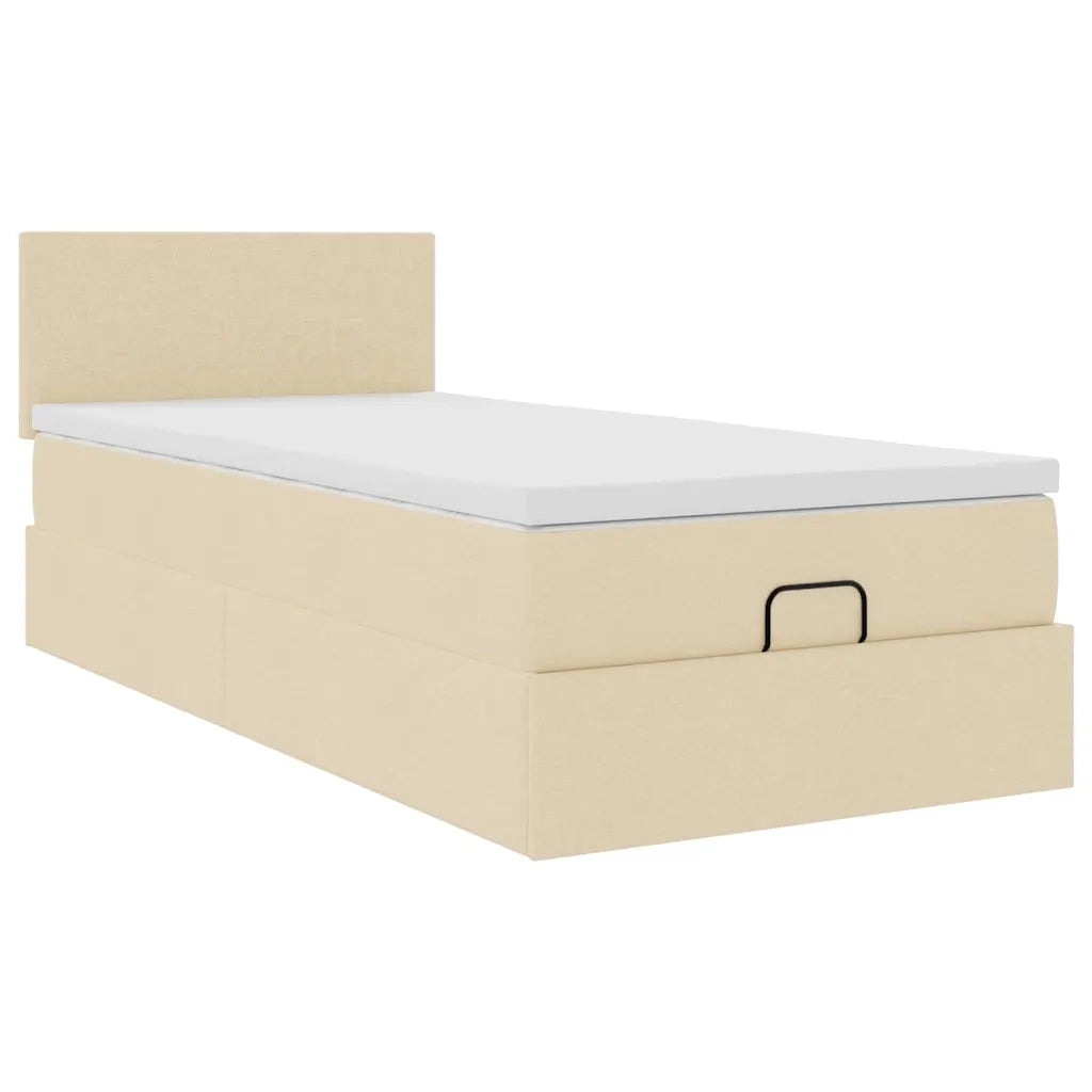 Pouf Letto con Materasso Crema 100x200 cm in Tessuto