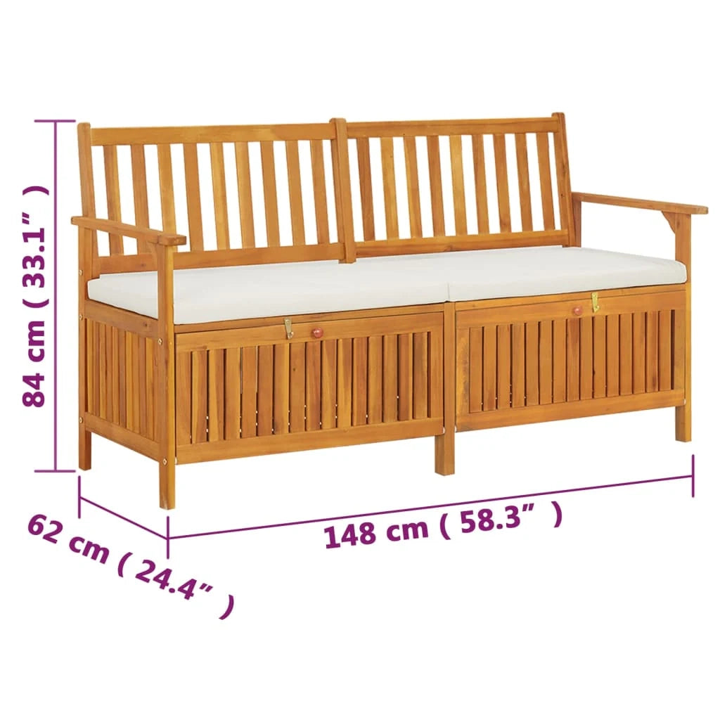 Panca da giardino mobili da esterno per patio panca contenitore da terrazza con cuscino 148 cm legno massello di acacia 02_0011798