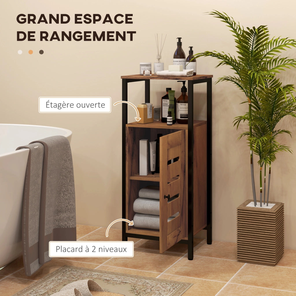 Mobile da bagno basso con porta a lamelle ¨C Zephmum ¨C Brun rustico 37x30x85 cm
