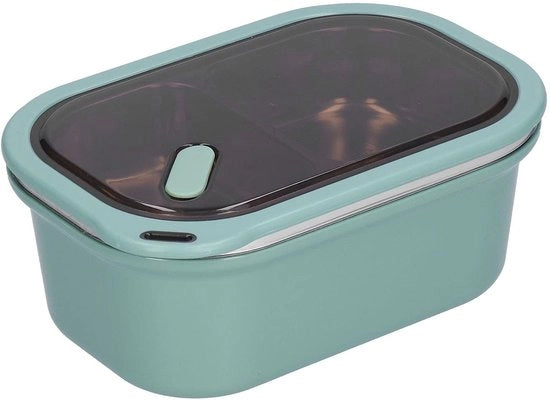 Lunch Box 1,2 l - Stagno Inox 2-Livello - Contenitore Aziendale Aria Imprigionata - 2 Spazi Separati - Portatile - 20 x 14 x 8 cm