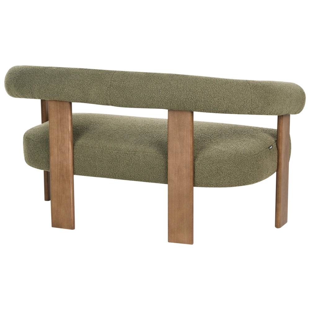 Set da salotto divano a 2 posti poltrona imbottita bouclé verde e marrone scuro stile retrò soggiorno