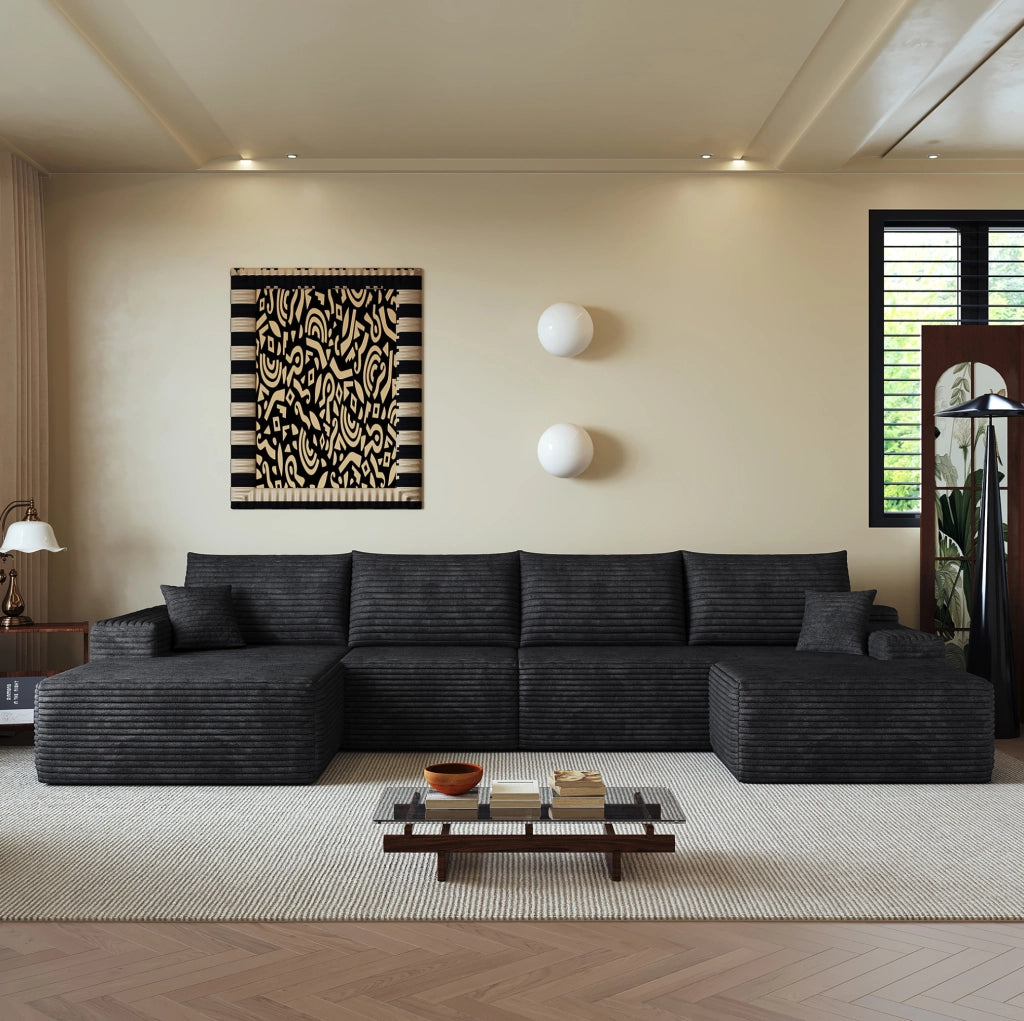 Divano modulare angolare con chaise longue 340x175x83 cm nero