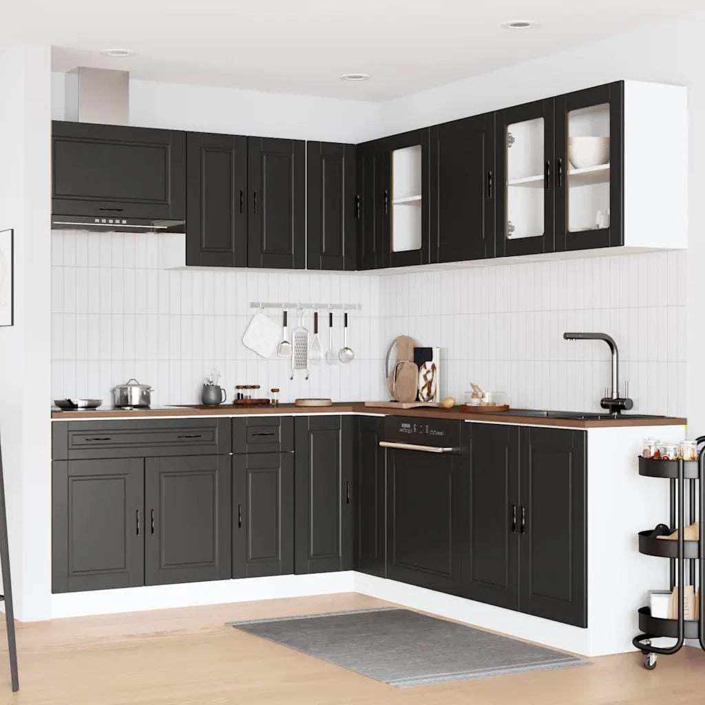 vidaXL Set Mobili da Cucina 11 pz Porto Neri Legno Multistrato
