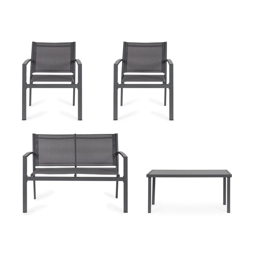 Set salotto Florida 4 Posti antracite con tavolino in vetro temperato