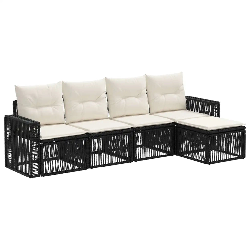Set Divano da Giardino 5 pcs Nero e Bianco Crema polyrattan 3435109