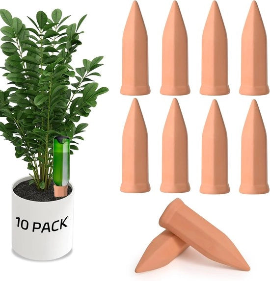 10 pezzi di terracotta piantine autoirriganti per bottiglie di vino - interno ed esterno - sistema di rifornimento d'acqua per piante da appartamento - sistema di irrigazione automatico per piante da appartamento