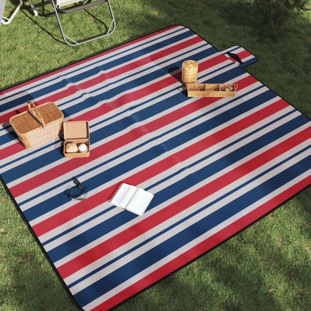 Tovaglia Picnic Pieghevole Strisce Rosse Blu 200x200 cm Velluto CFW5921500